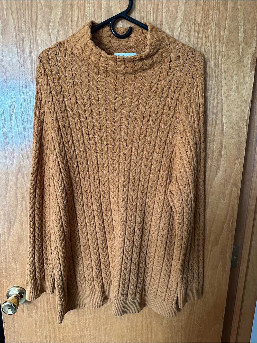 CJ Banks Cable Knit Mock Neck Sweater - Camel Brown